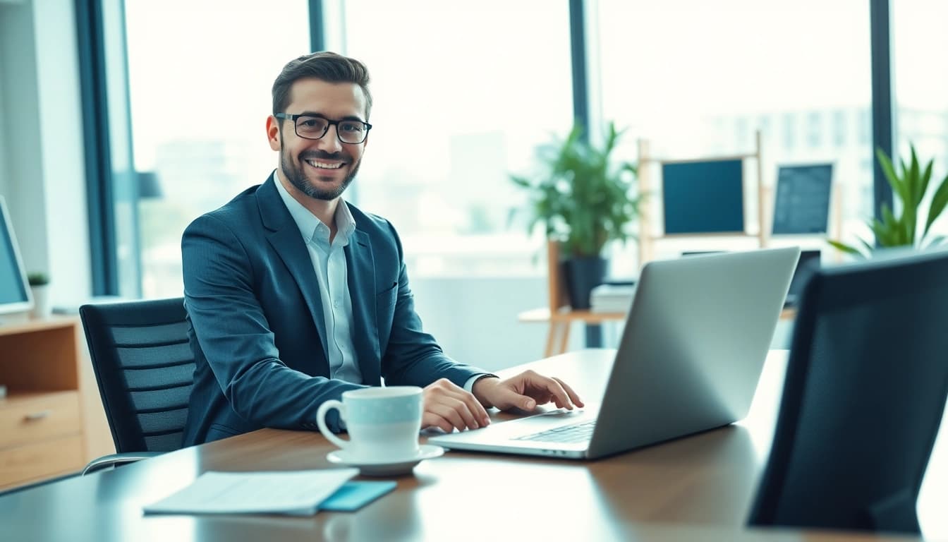 Headhunter IT, der in einem modernen Büro konzentriert arbeitet und Talente rekrutiert.