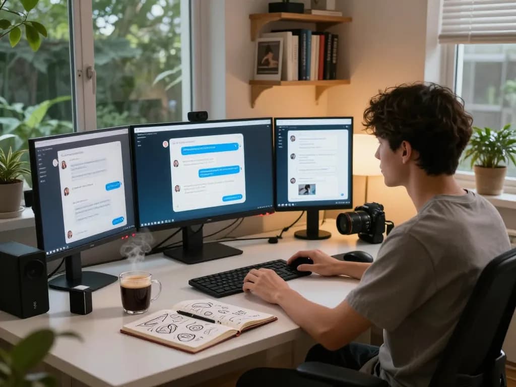 Creative workspace showcasing engaging sex AI chat interactions with technology and personal items.