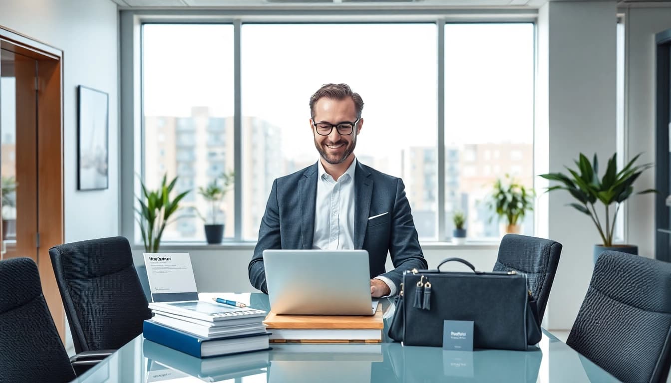 Headhunter Rostock, der in einem modernen Büro mit Notizen arbeitet und eine professionelle Atmosphäre schafft.