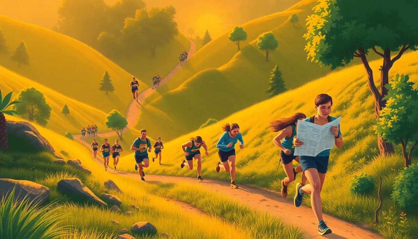 > Participants race through the vibrant trails of the Wetziker OL Challenge, showcasing determination and teamwork.