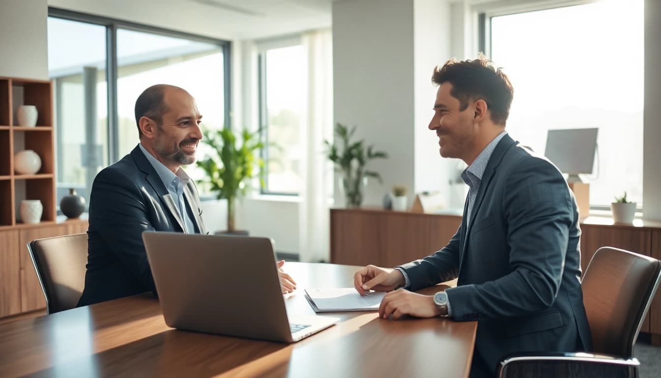 Interaktion zwischen Headhunter Essen und Klient in einem modernen Büro