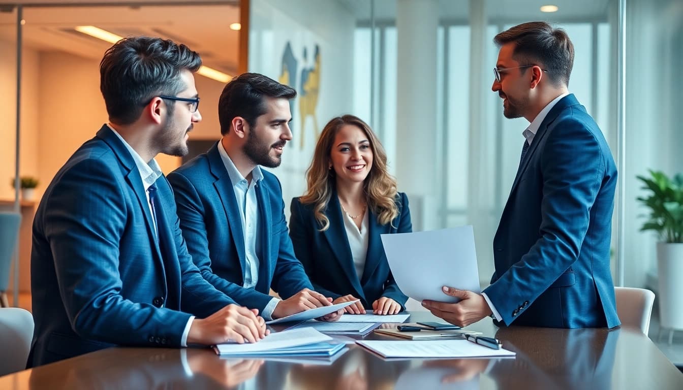 Unternehmensberatung: Consultants collaborating in a modern office to solve client challenges and improve strategies.