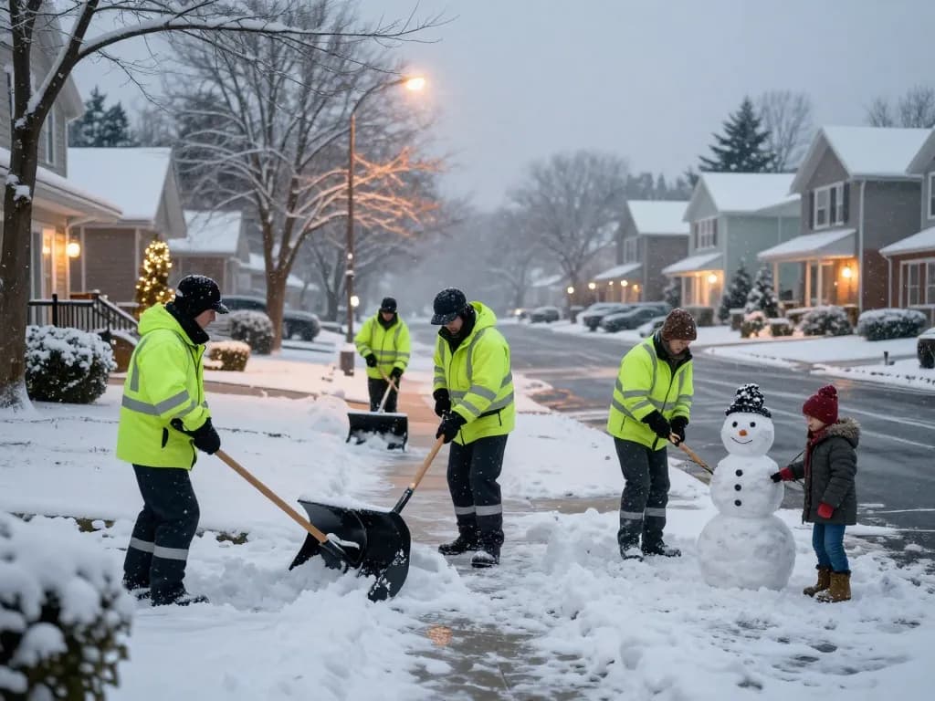 Professioneller Winterdienst in deiner Region, der ein engagiertes Team zeigt, das Schnee von Wohnwegen räumt und somit die Sicherheit der Gemeinschaft gewährleistet.
