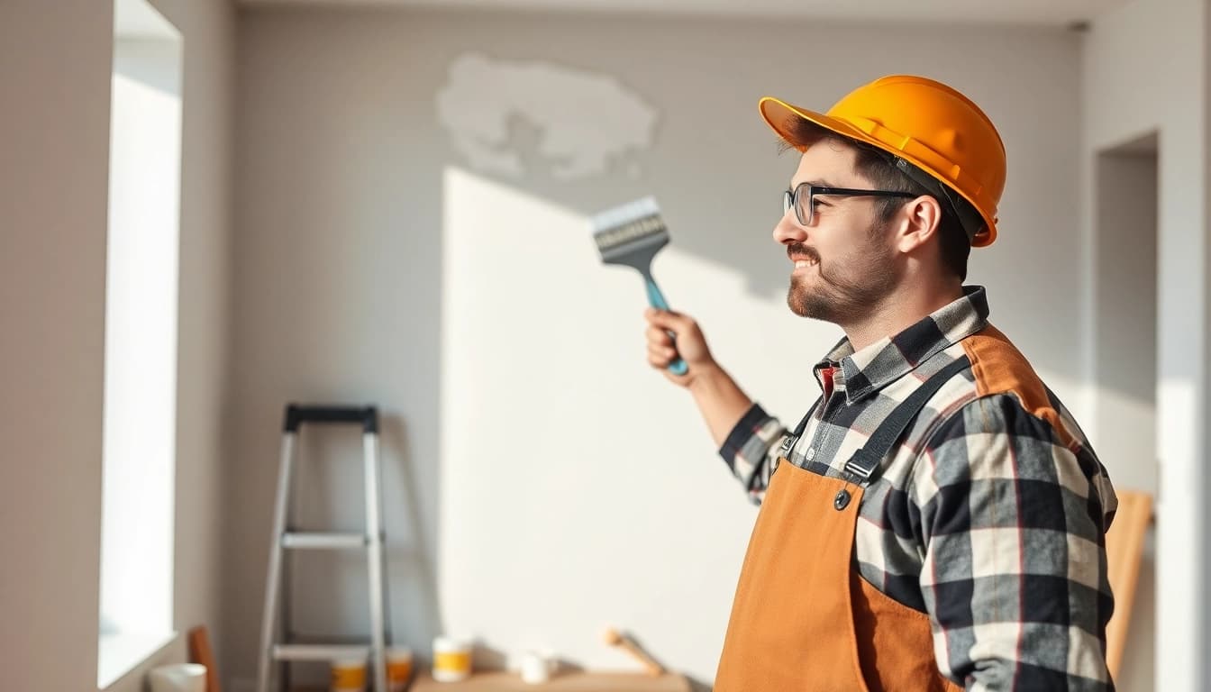 Handwerker beim Renovieren eines Hauses mit frischer Farbe für eine erfolgreiche Hausrenovierung.