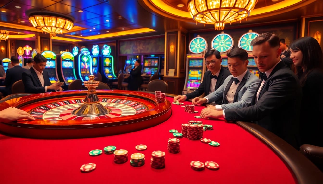 Experience the thrill of MM88 at a luxurious casino table filled with vibrant poker chips and a spinning roulette wheel.