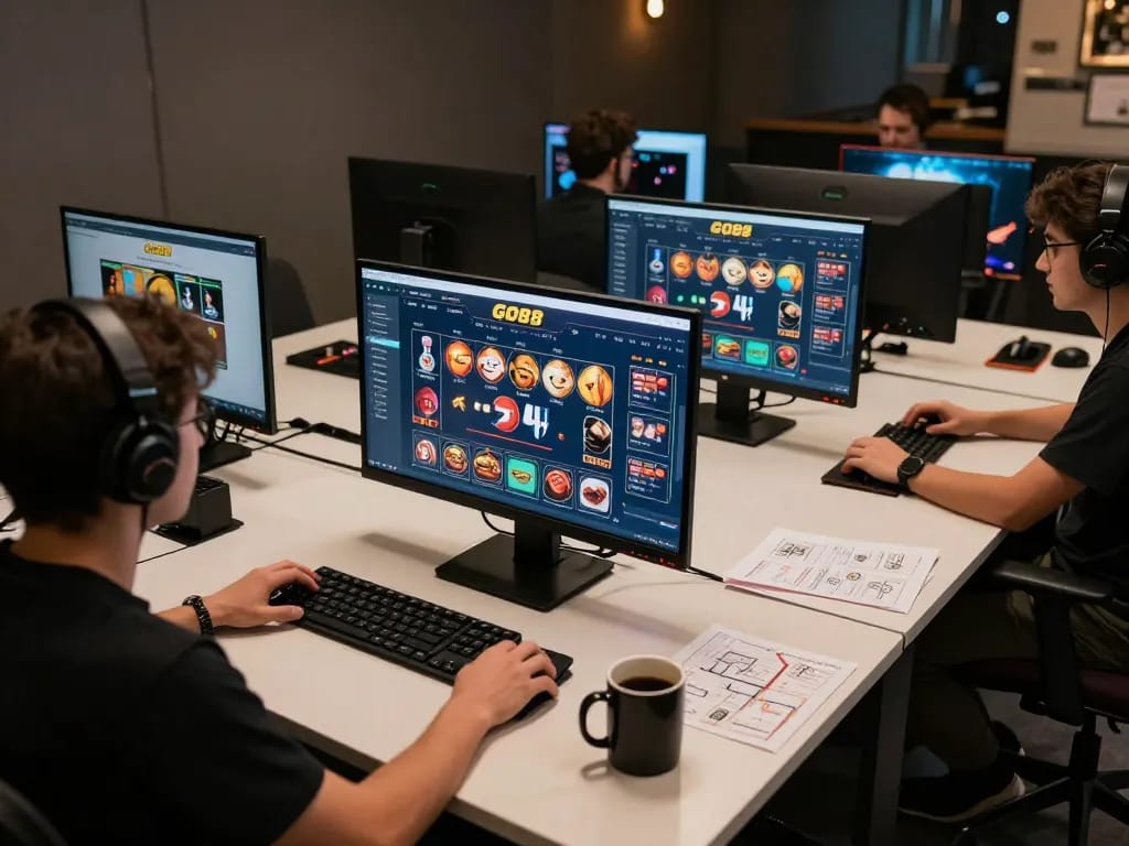 Player enjoying GO88 casino app on multiple screens in stylish gaming setup.