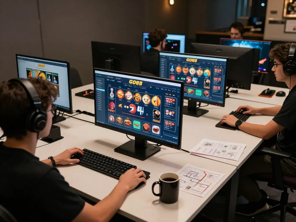 Player enjoying GO88 casino app on multiple screens in stylish gaming setup.
