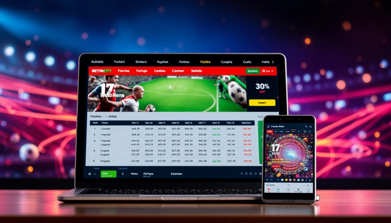 Sportwetten ohne Oasis - Nutzer interagiert mit idealen Wettanbietern über Laptop und Smartphone in einem modernen Interface.