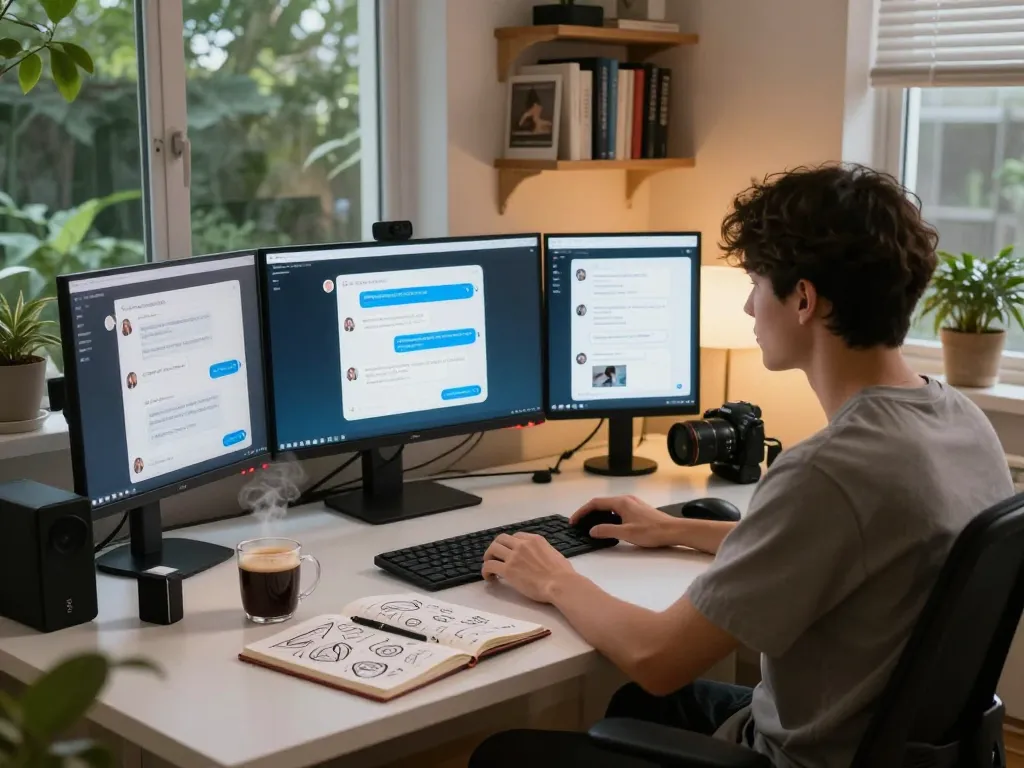 Creative workspace showcasing engaging sex AI chat interactions with technology and personal items.