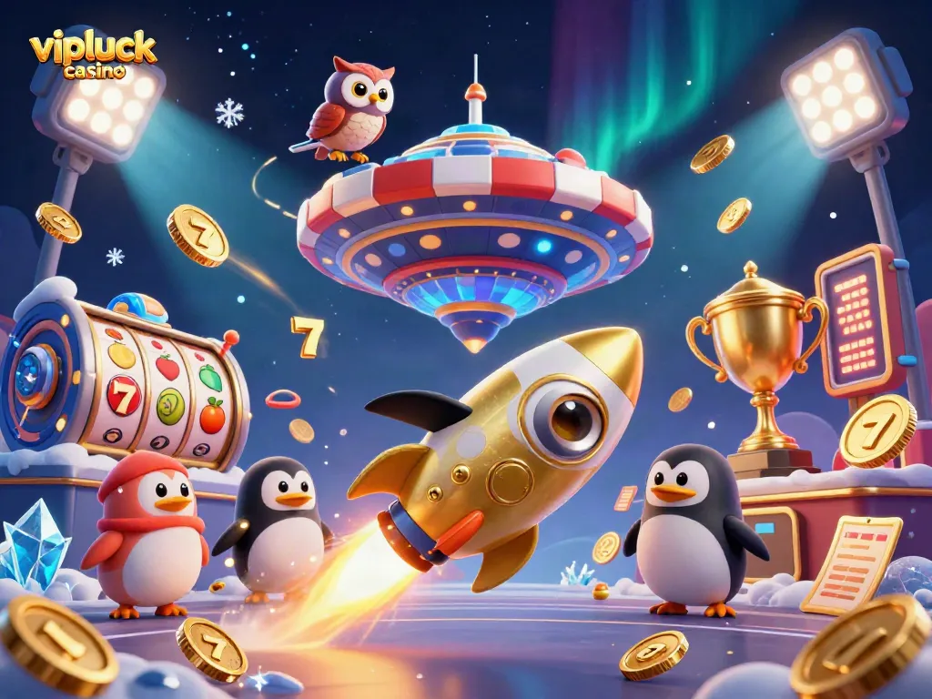 Experience the excitement of vipluck casino with a golden penguin racing toward gaming fun and winnings