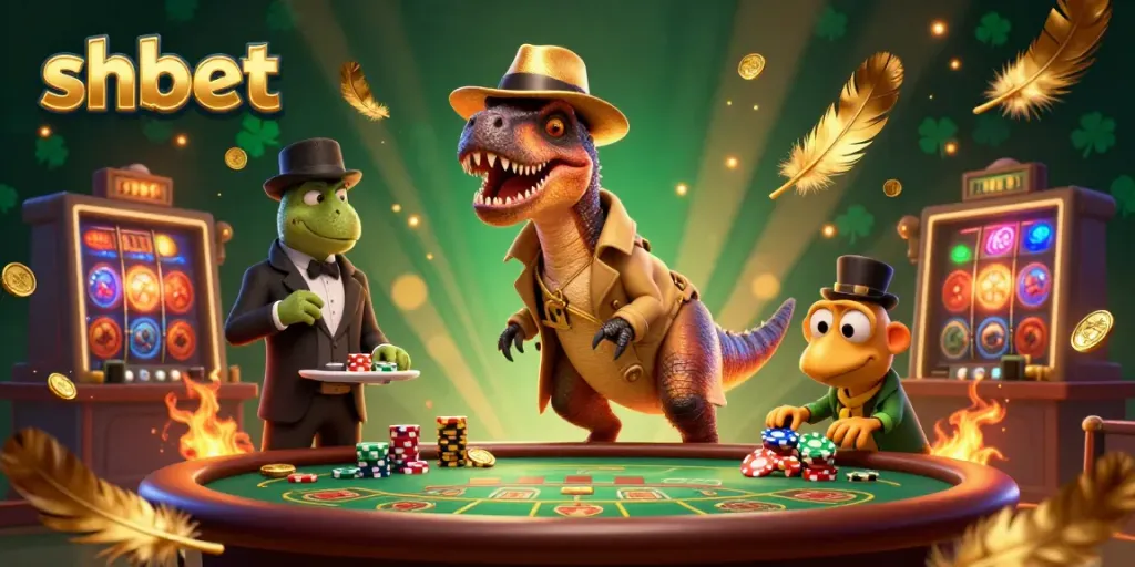 Experience thrilling gameplay with shbet's vibrant 3D casino illustration featuring unique characters and dynamic elements.
