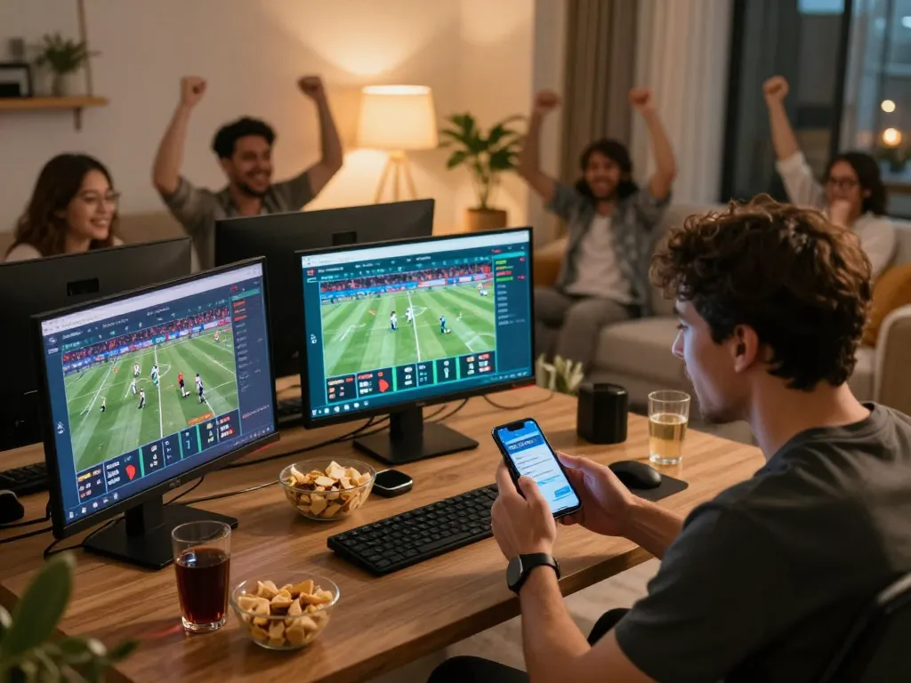 Tỷ lệ kèo nhà cái hôm nay displayed on multiple screens during an exciting sports betting session.