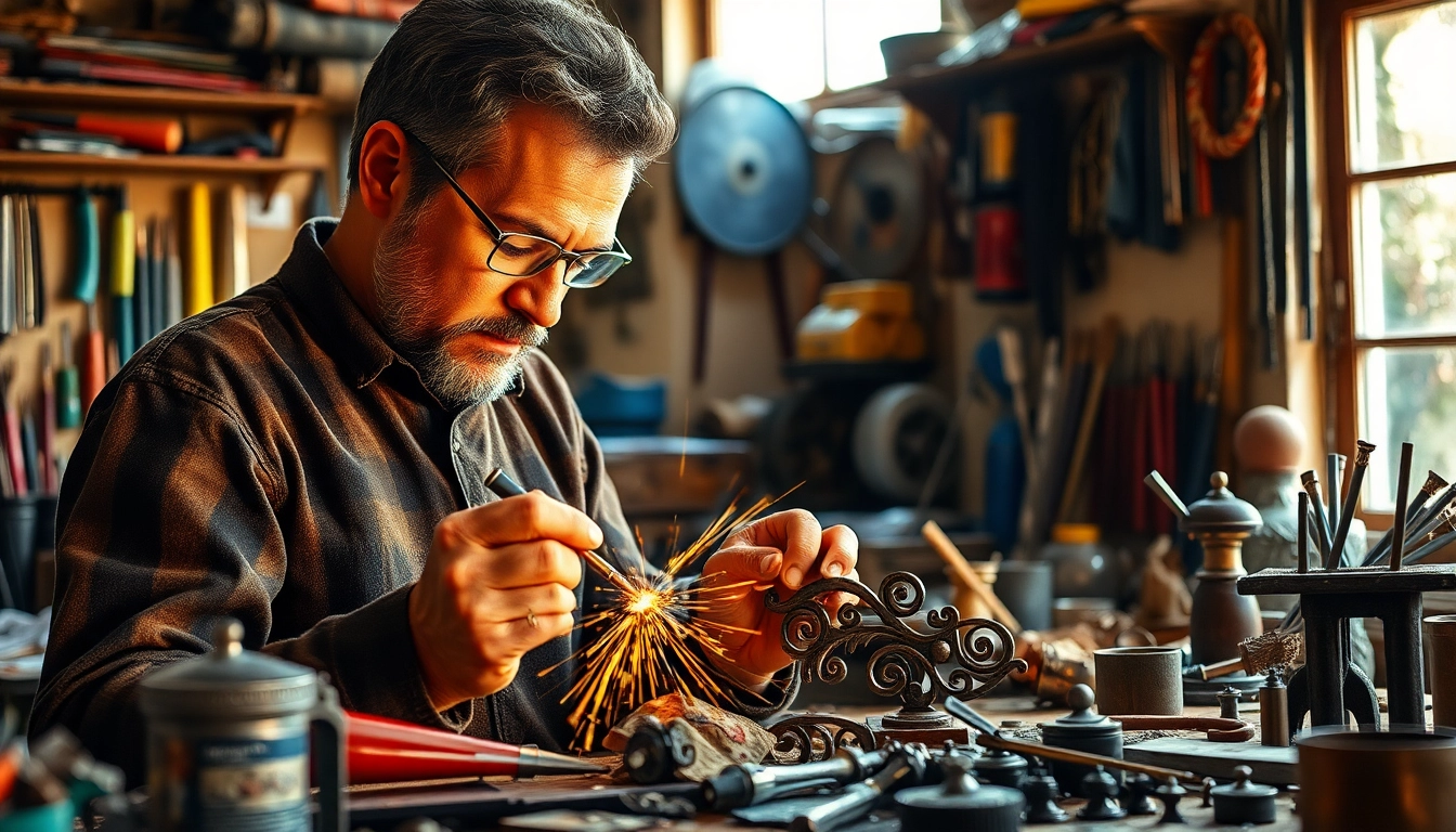 Ein Fachmann bearbeitet Metall mit einem Stemmwerkzeug, das Präzision und Handwerkskunst demonstriert.