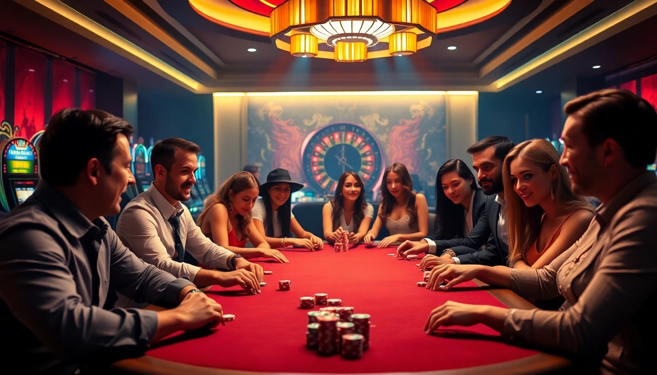 Engage in high-stakes poker at 69VN's luxurious casino, featuring colorful chips and a vibrant atmosphere.