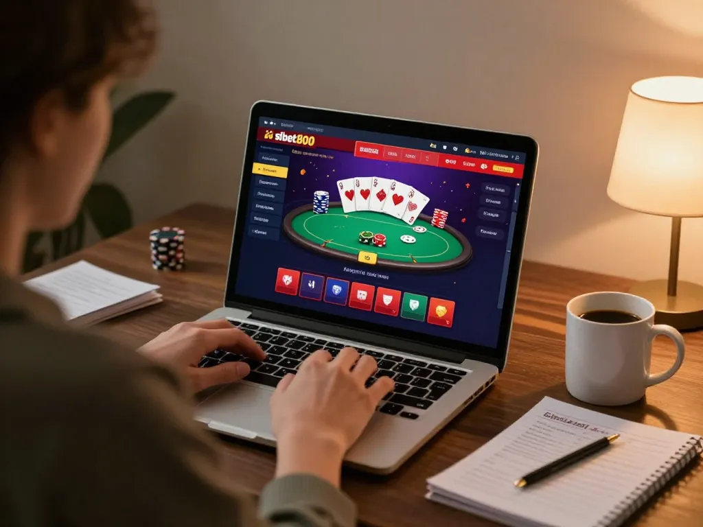 Engaging online gameplay at shbet800 showing poker strategy on a laptop