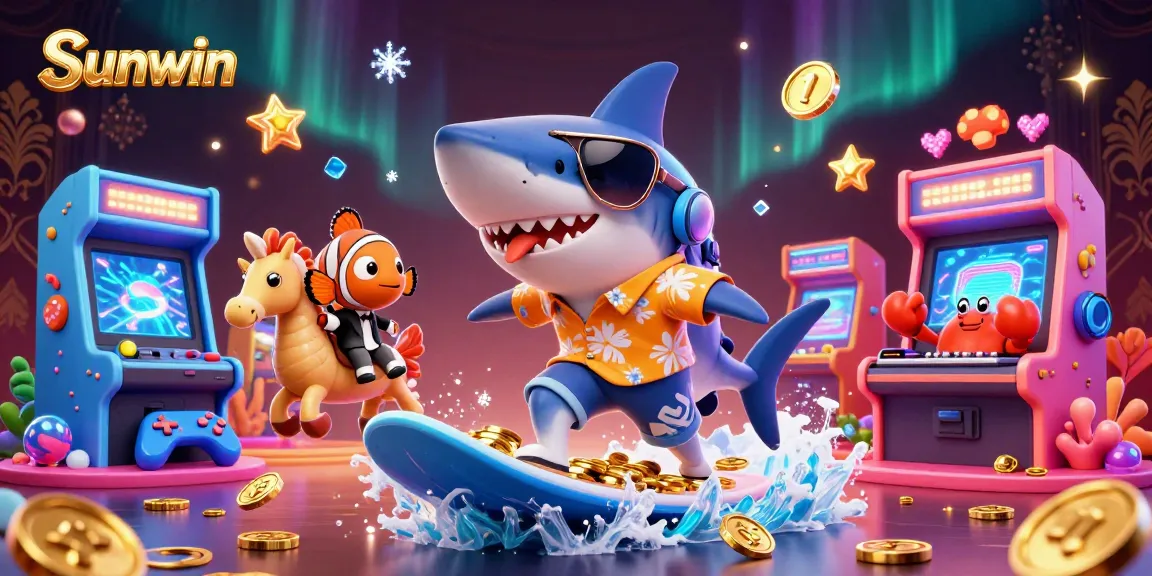Experience Sunwin's vibrant casino world featuring unique characters in a playful jackpot scene.