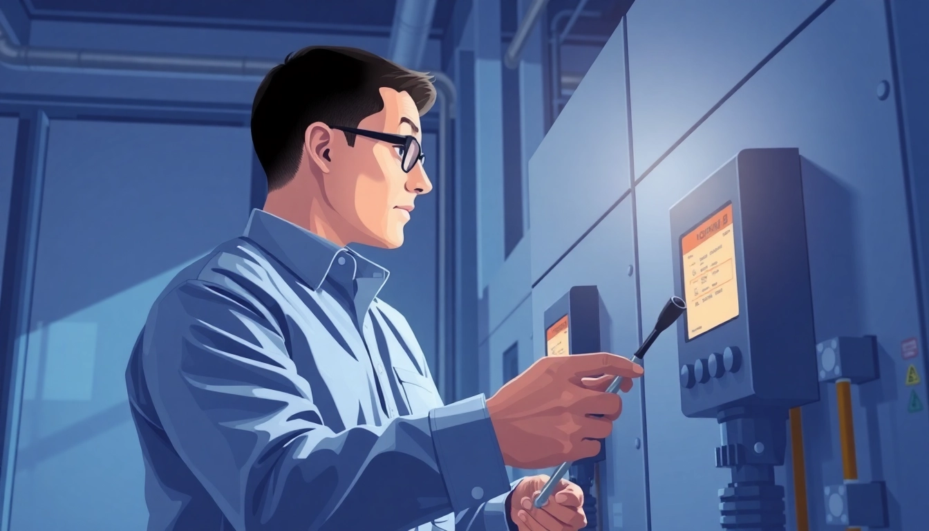 Technician performing a DGUV V3 Prüfung on electrical devices, ensuring workplace safety and compliance.