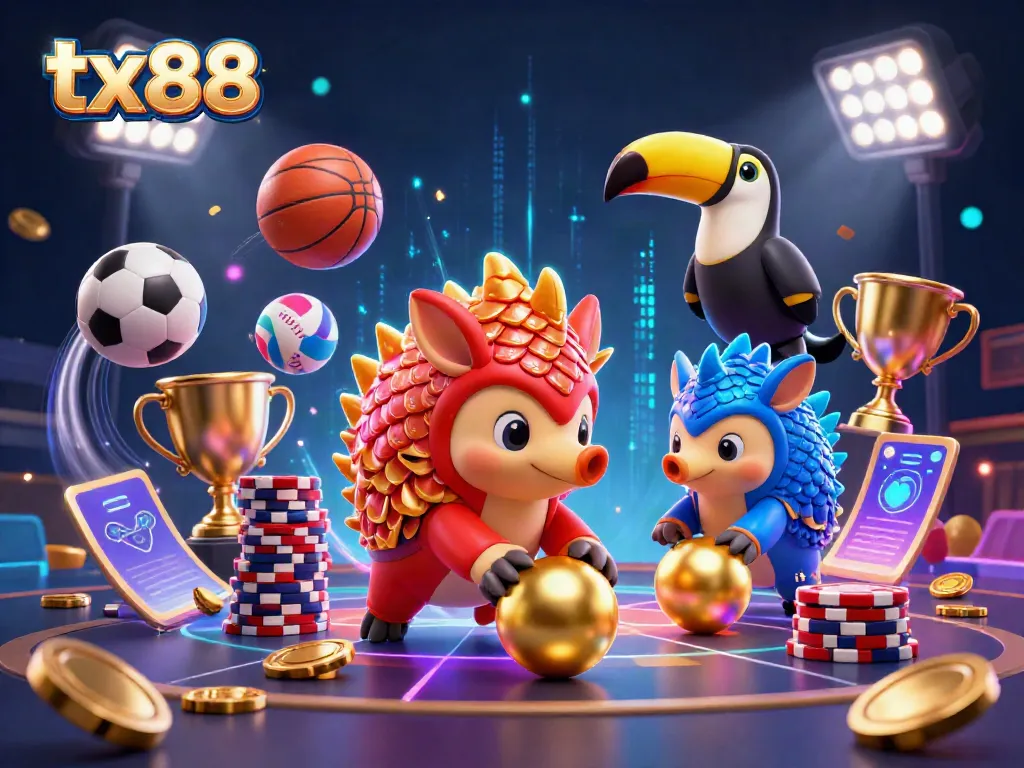 Experience thrilling gameplay with tx88 showcasing animated pangolins bowling through poker chips.