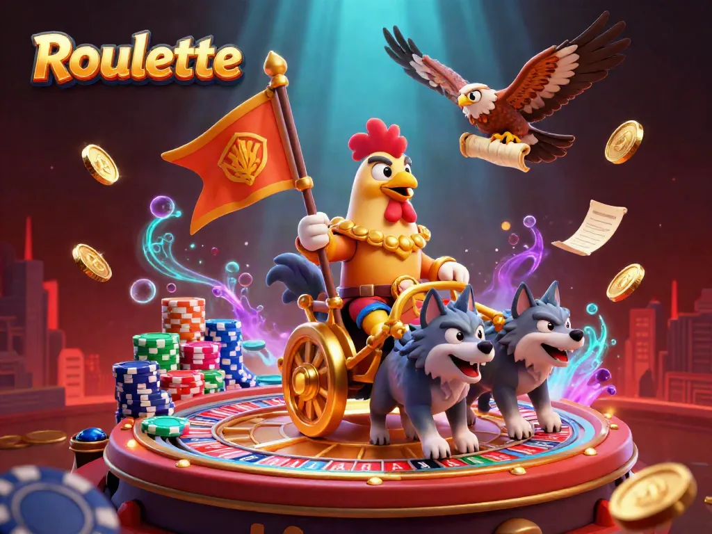 Experience the thrill of Roulette with a dynamic scene featuring a rooster warlord controlling the gaming action.