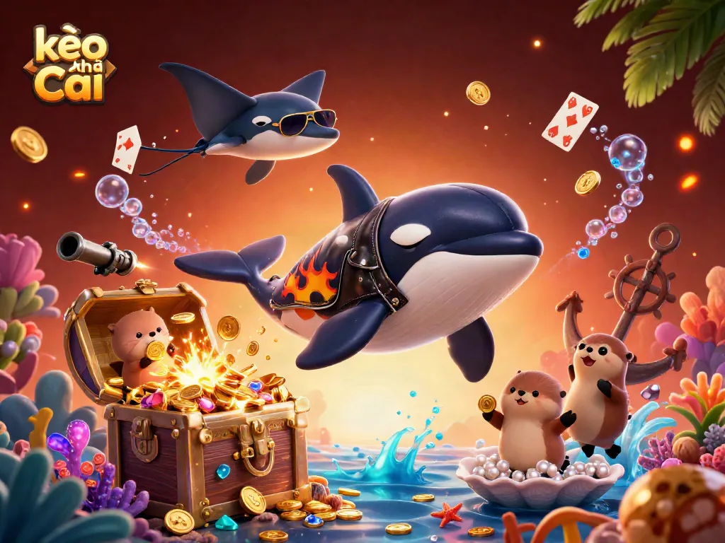 Bet on kèo nhà cái with this vibrant scene featuring dynamic sea creatures and treasure.