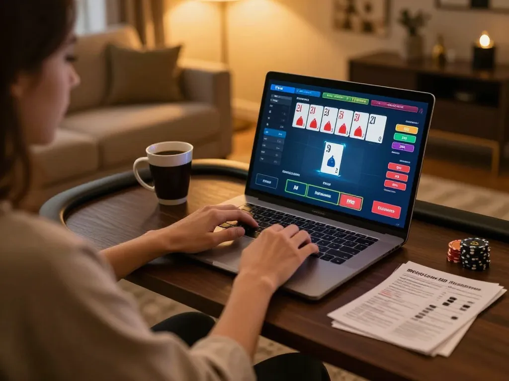 OK9 online casino gaming scene with immersive poker setup and strategic notes on the table.