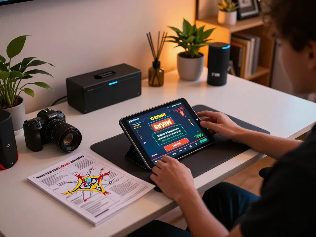 Engaging in strategic gameplay at sun win online casino with tablet and strategy guide