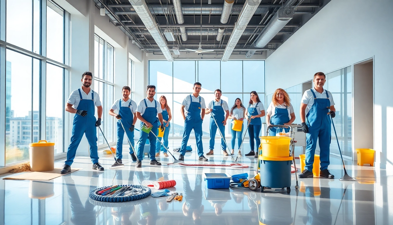 Professionals engaged in Gebäudereinigung Ulm showcasing teamwork in a bright office.