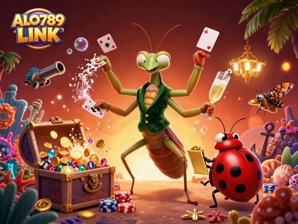 Experience ALO789 LINK with a vibrant 3D illustration of a card sharp and pit boss engaging in a lively casino.