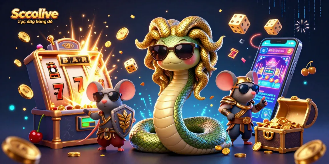 Socolive trực tiếp bóng đá highlights the lively gambling experience with engaging elements and dynamic character illustrations.