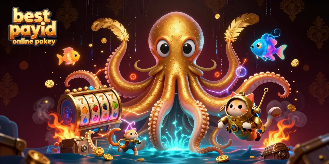 Experience the action of the best payid online pokies with a colossal kraken and golden treasures in a vibrant scene.
