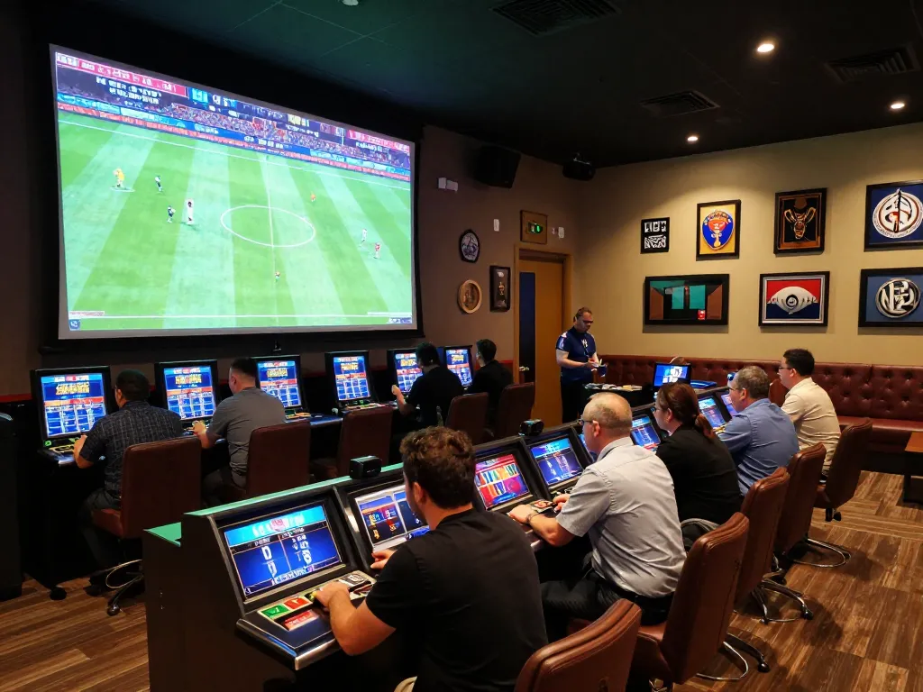 Engaged gamblers analyzing betting odds in a vibrant sports betting lounge focused on tin soi kèo.