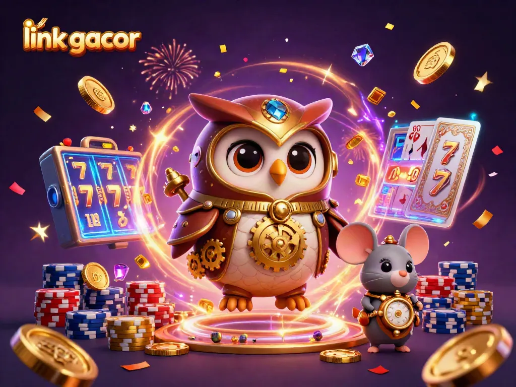 Win big with slot games at link gacor; featuring vibrant casino elements and dynamic characters.