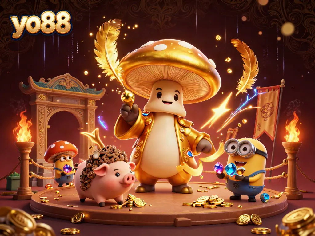 Experience yo88's casino magic with gold-channeling wizard, treasure-seeking pig, and vibrant gems.