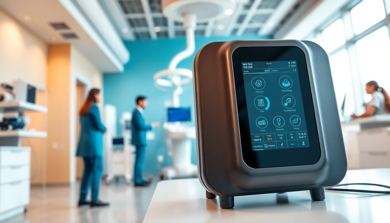 Ein fortschrittliches medizinisches Gerät von deus medical, das in einer modernen Klinik präsentiert wird.