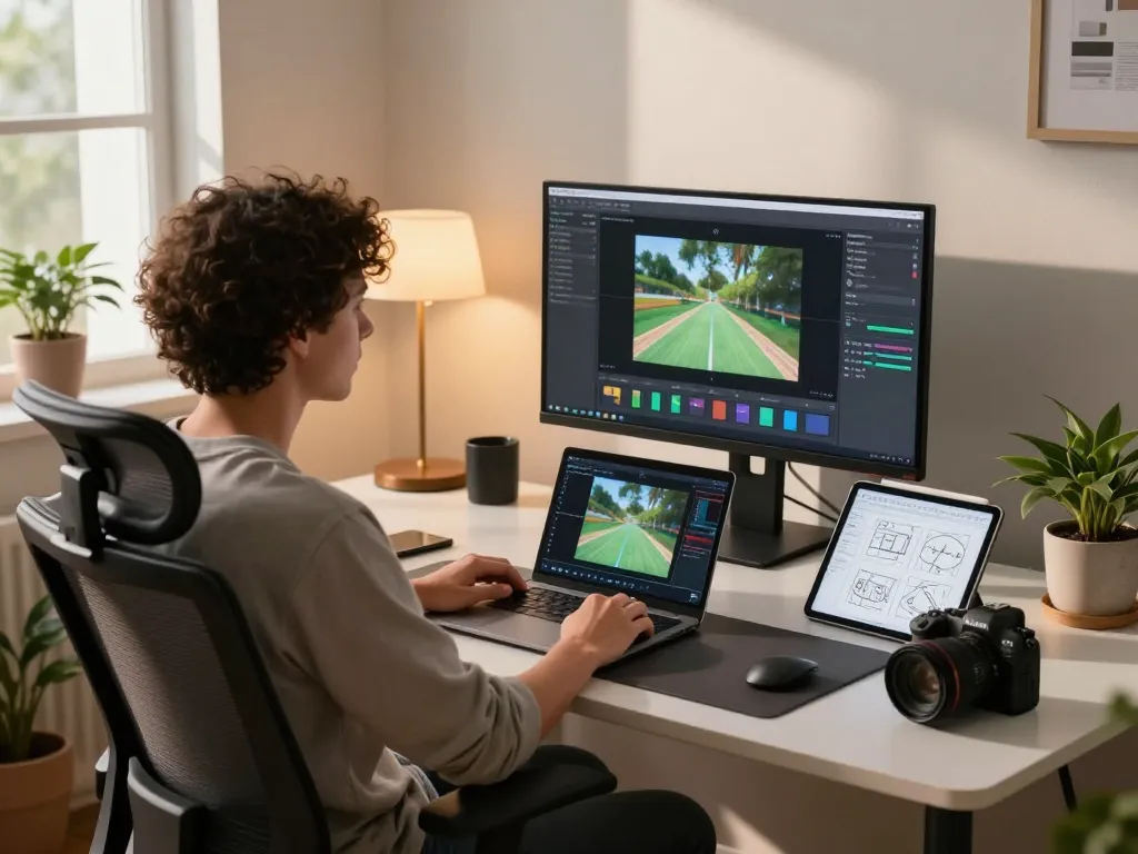 Kling 2.6 motion control in a modern workspace with creator using software to animate graphics.
