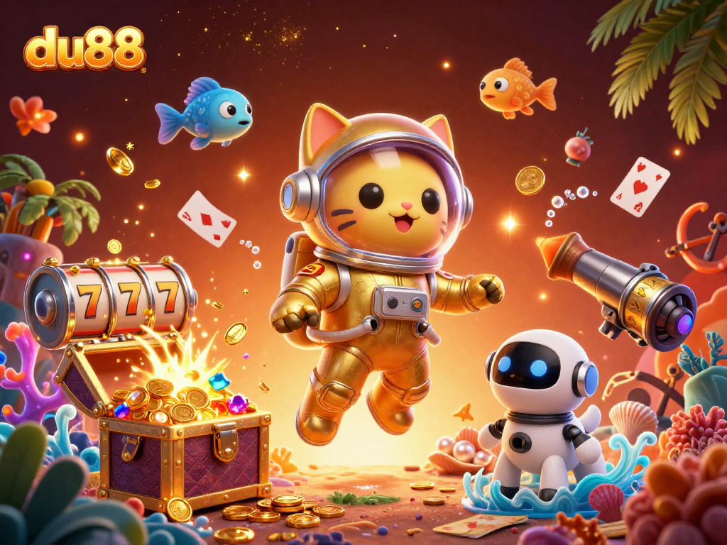 Experience the thrill of du88 with a vibrant 3D illustration depicting a gambling adventure.