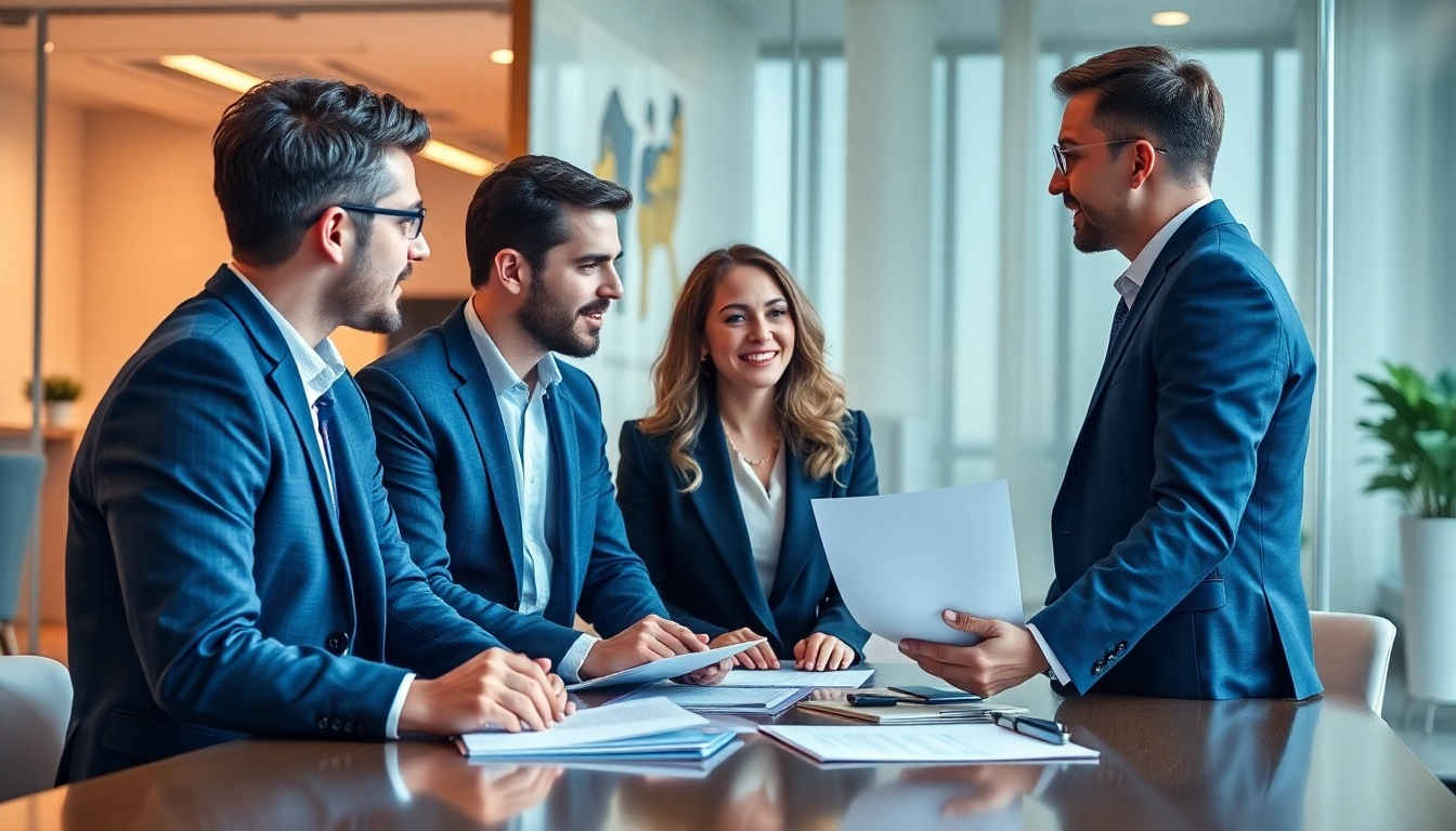 Unternehmensberatung: Consultants collaborating in a modern office to solve client challenges and improve strategies.