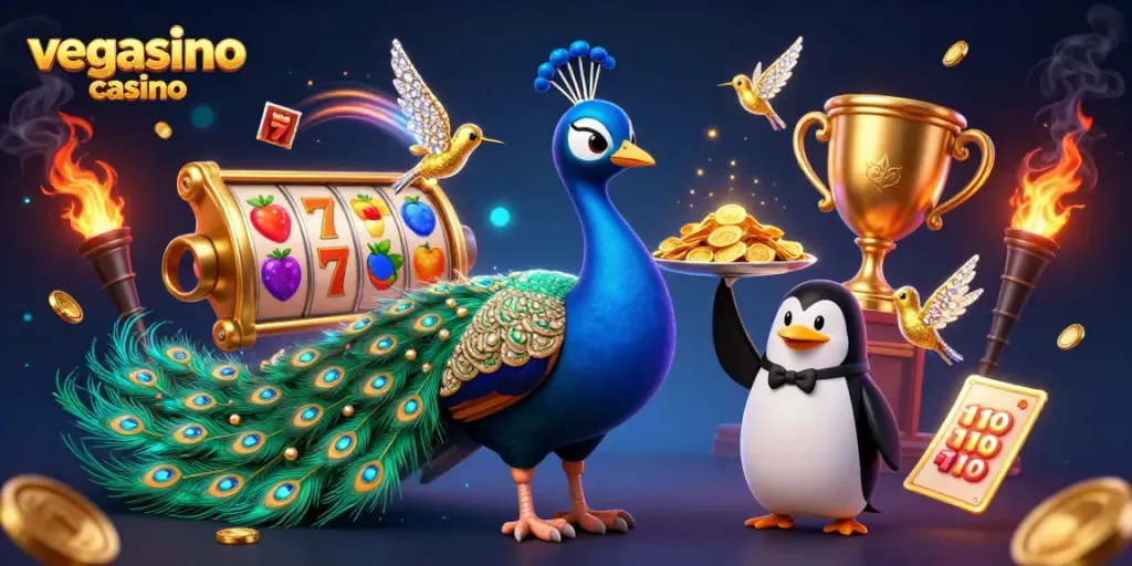 Engage with exciting games at vegasino casino featuring vibrant slot reels and animated characters.