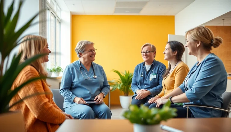 Aktives Pflegepersonal in einer freundlichen Umgebung für pflegedienst werbung gestalten.