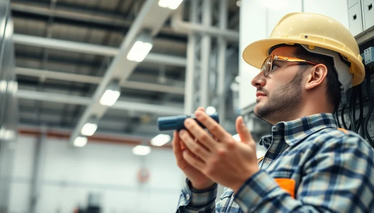 Electrician conducting a DGUV V3 Prüfung on electrical equipment, ensuring workplace safety with precision.
