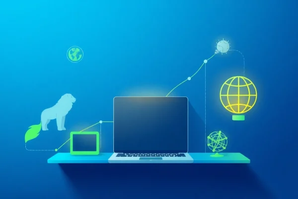 Visualisieren Sie den Web-Rang mit einer modernen Infografik zu Ranking-Daten und Optimierungssymbolen.