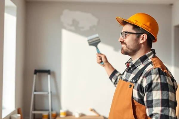 Handwerker beim Renovieren eines Hauses mit frischer Farbe für eine erfolgreiche Hausrenovierung.