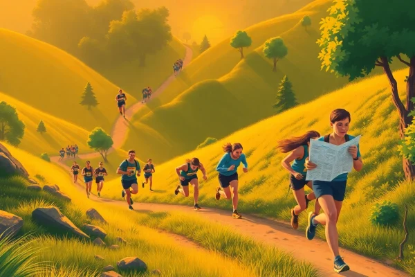 > Participants race through the vibrant trails of the Wetziker OL Challenge, showcasing determination and teamwork.