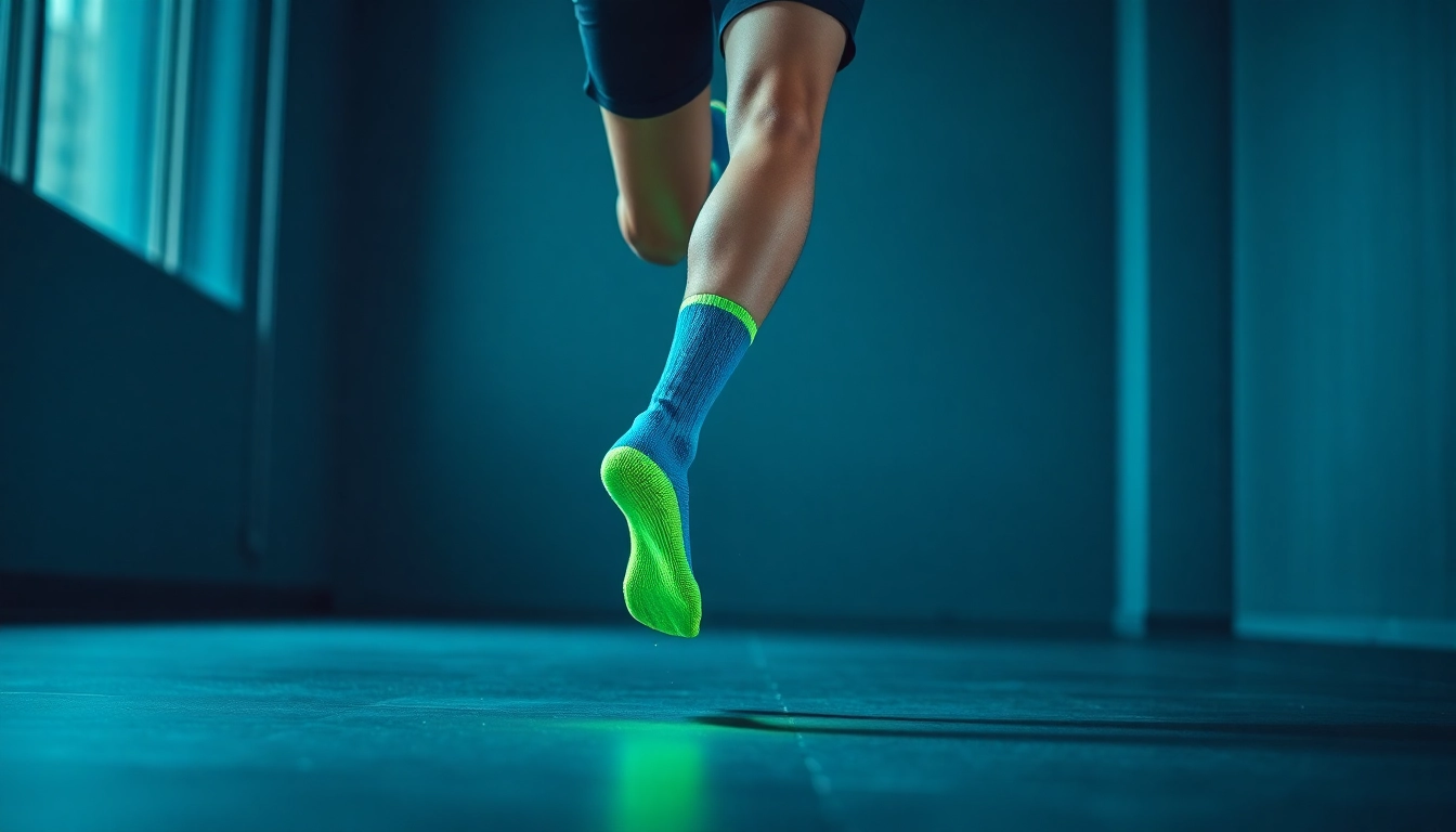 Aktive Person joggt in leuchtenden Neuro Socks, die Komfort und sportliche Leistung fördern.
