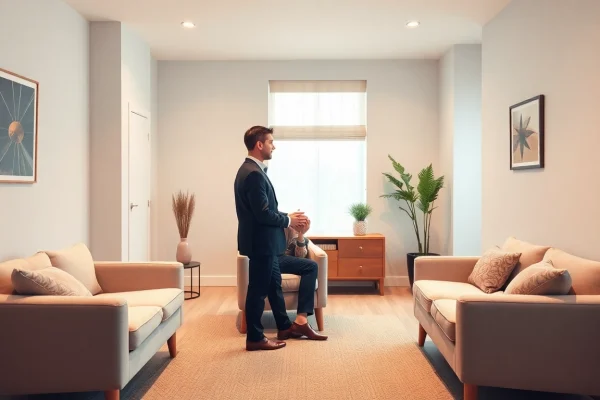 Attentive therapist in a serene Hypnoseinstitut room, creating a calming ambiance for mental health support.