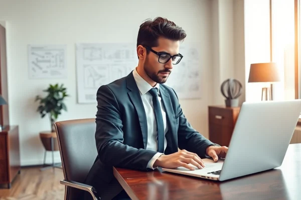 Headhunter Ingenieure bei der Arbeit in einem modernen Büro, umgeben von technischen Plänen und Bewerbungsunterlagen.
