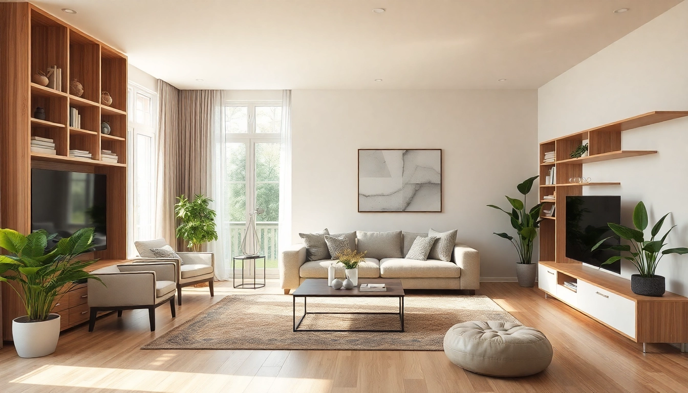 Beispiel einer einladenden Raumgestaltung im Wohnzimmer mit hellem Licht und harmonischen Farben.