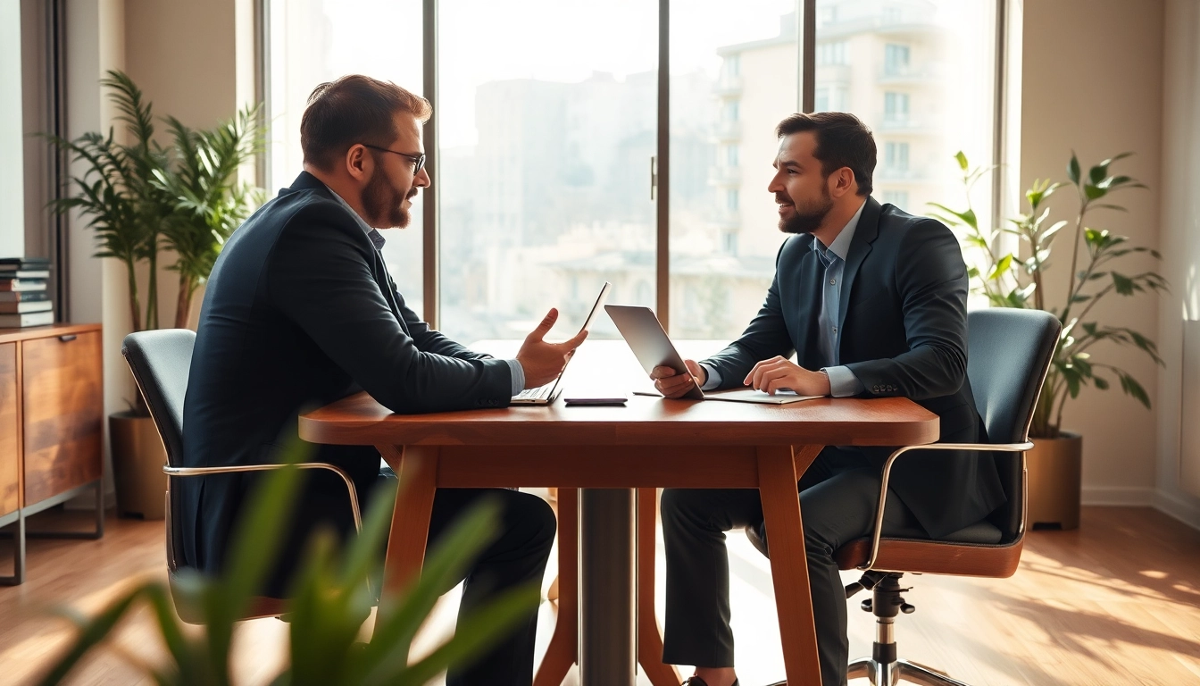 Headhunter in einem modernen Bürogespräch mit einem Kandidaten.