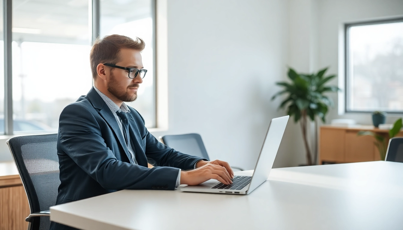 Headhunter Pflegekräfte bei der Arbeit am Schreibtisch in einem modernen Büro, umgeben von natürlichem Licht.