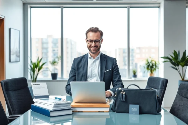 Headhunter Rostock, der in einem modernen Büro mit Notizen arbeitet und eine professionelle Atmosphäre schafft.